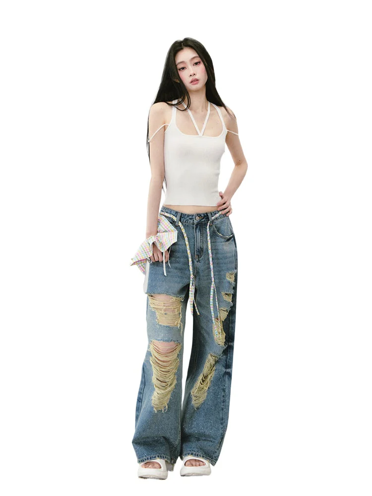 Blue Sparkly Ripped Jeans