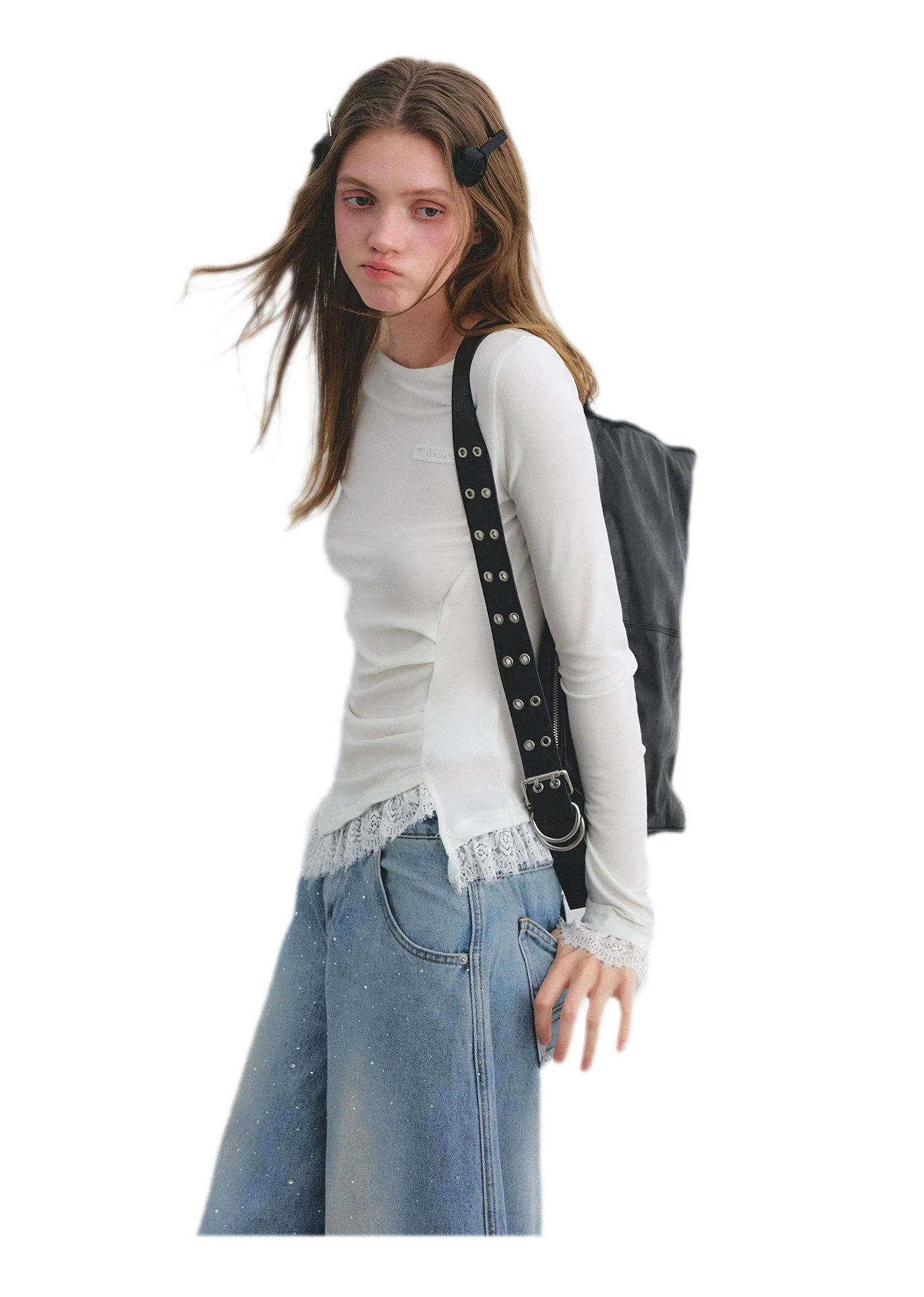 Lace Panel Ruched Hem Top