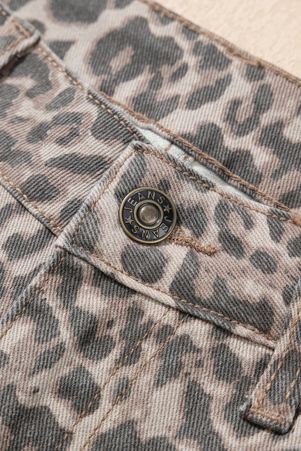 Brown Leopard Frayed Edge Wide Leg High Waist Jeans
