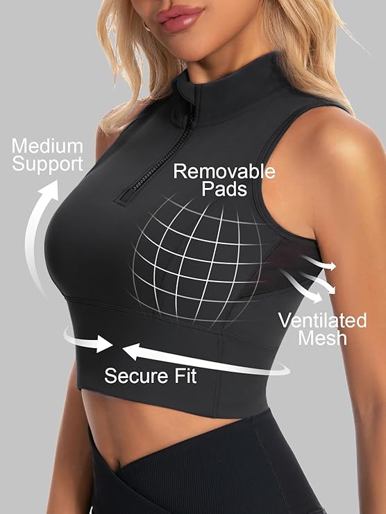 Half-Zip Stand-up Collar Crop Tank