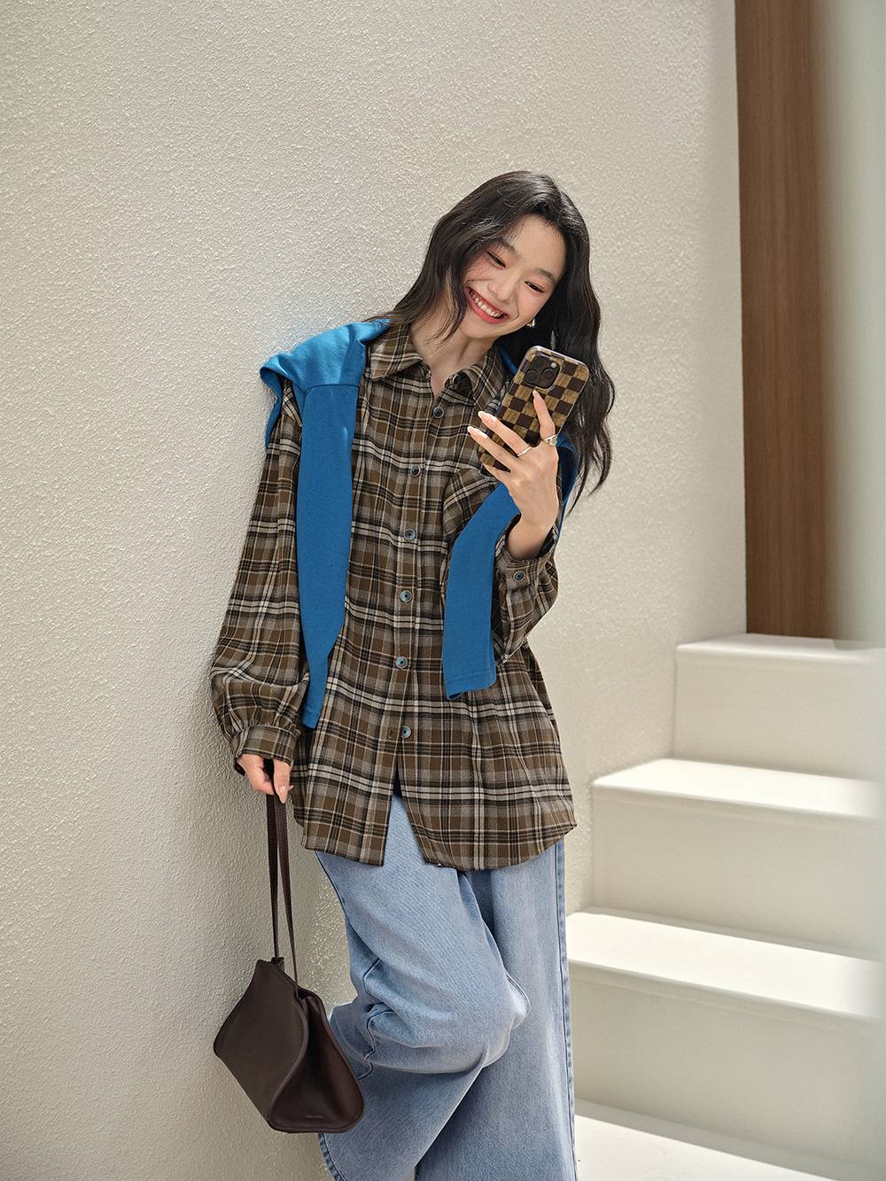 Brown Plaid Blouse