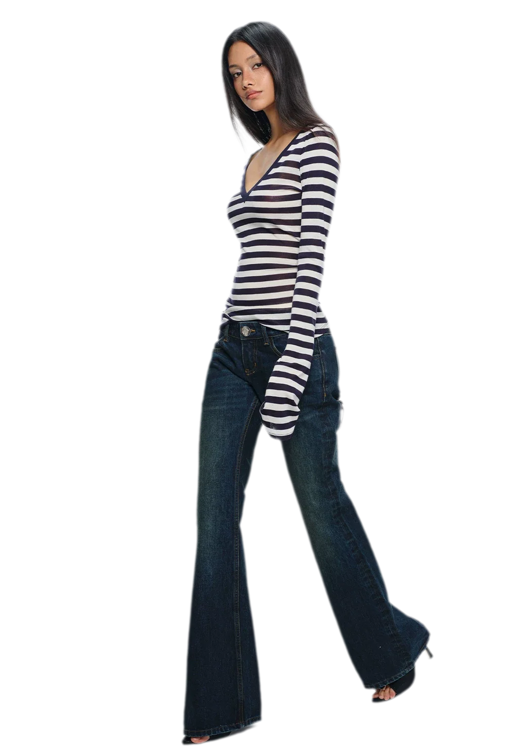 Wool V-Neck Striped T-Shirt
