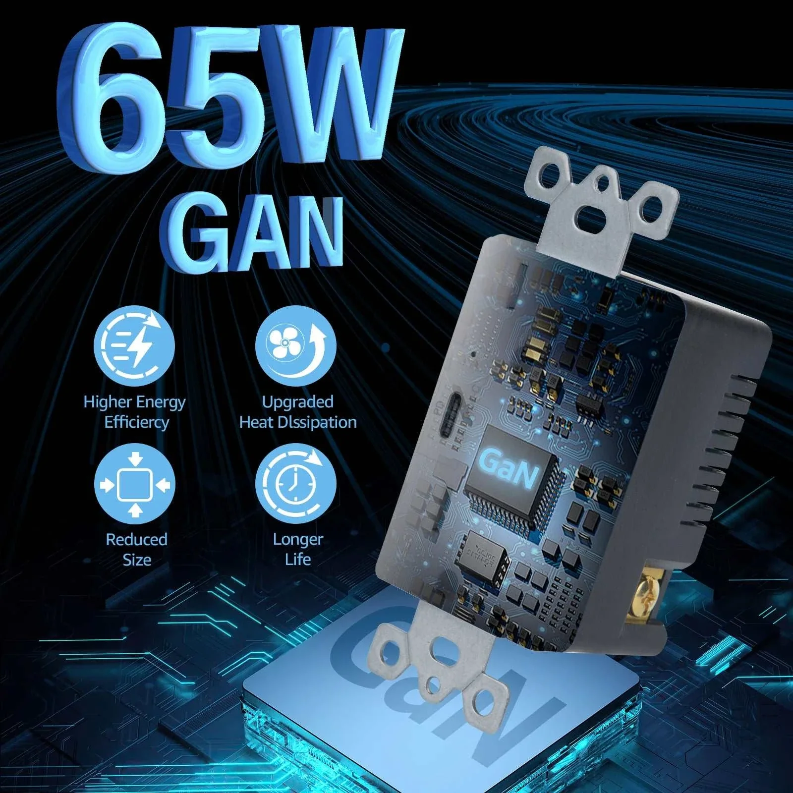 PD 65W USB-C Fast Charging Wall Socket Outlet