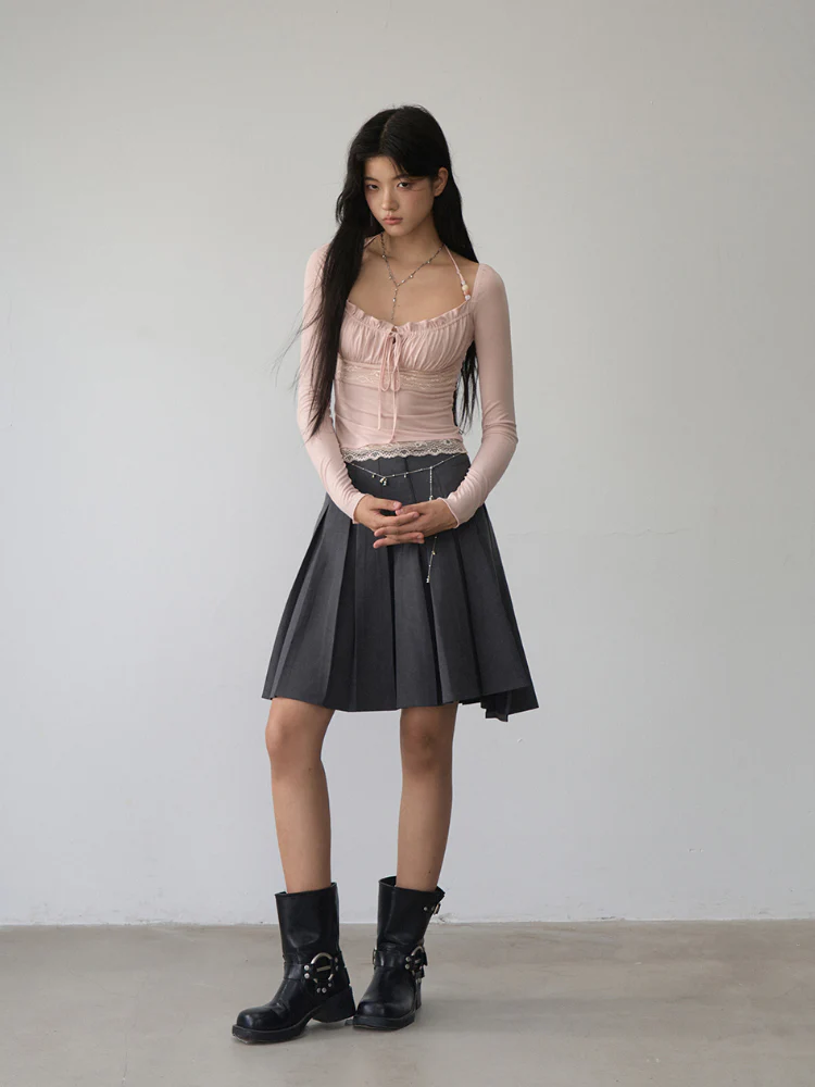 Lace Panel Beaded Acetate T-shirt