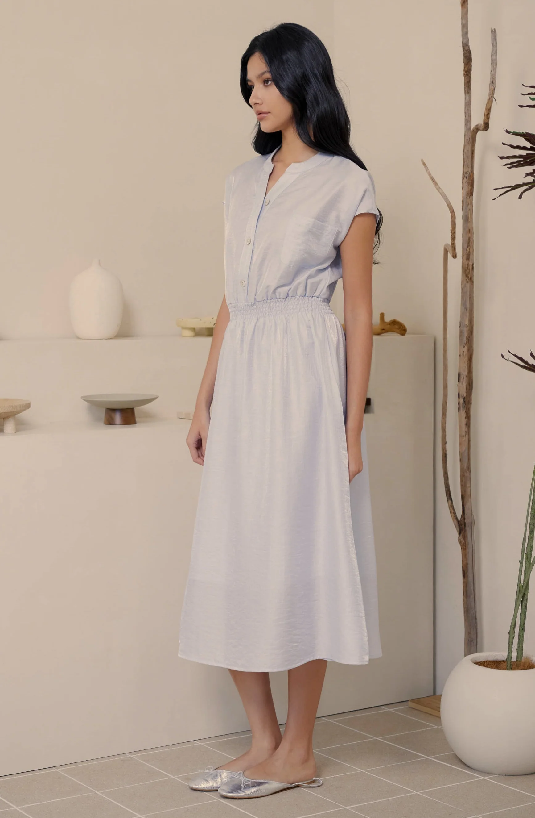 Let me fall elastic midi dress in blue