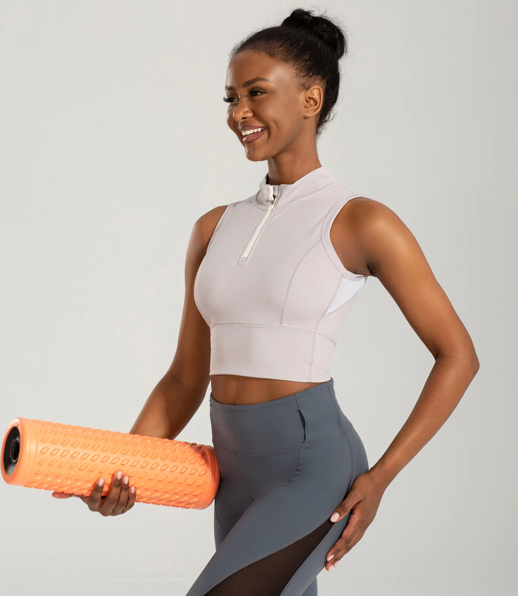 Half-Zip Stand-up Collar Crop Tank