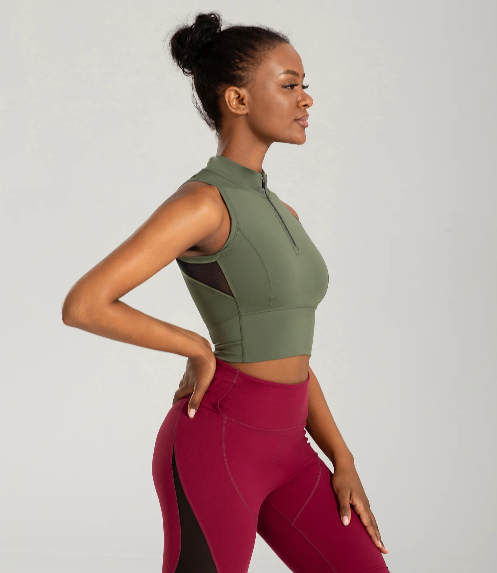 Half-Zip Stand-up Collar Crop Tank