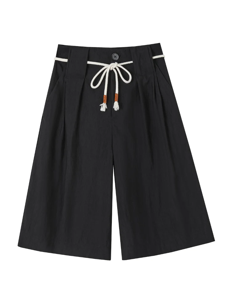 Three-dimensional Pleated Wide-leg Knee-length Shorts