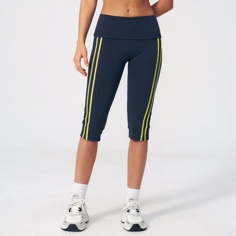 Women's Contrast Color Foldable Waist Capris Pants For Women