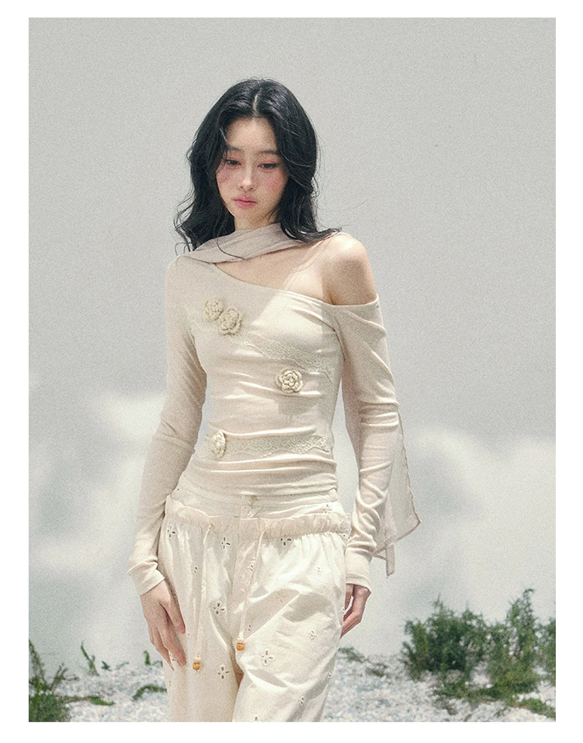 Coquette 3D Flower Asymmetric Lace Top