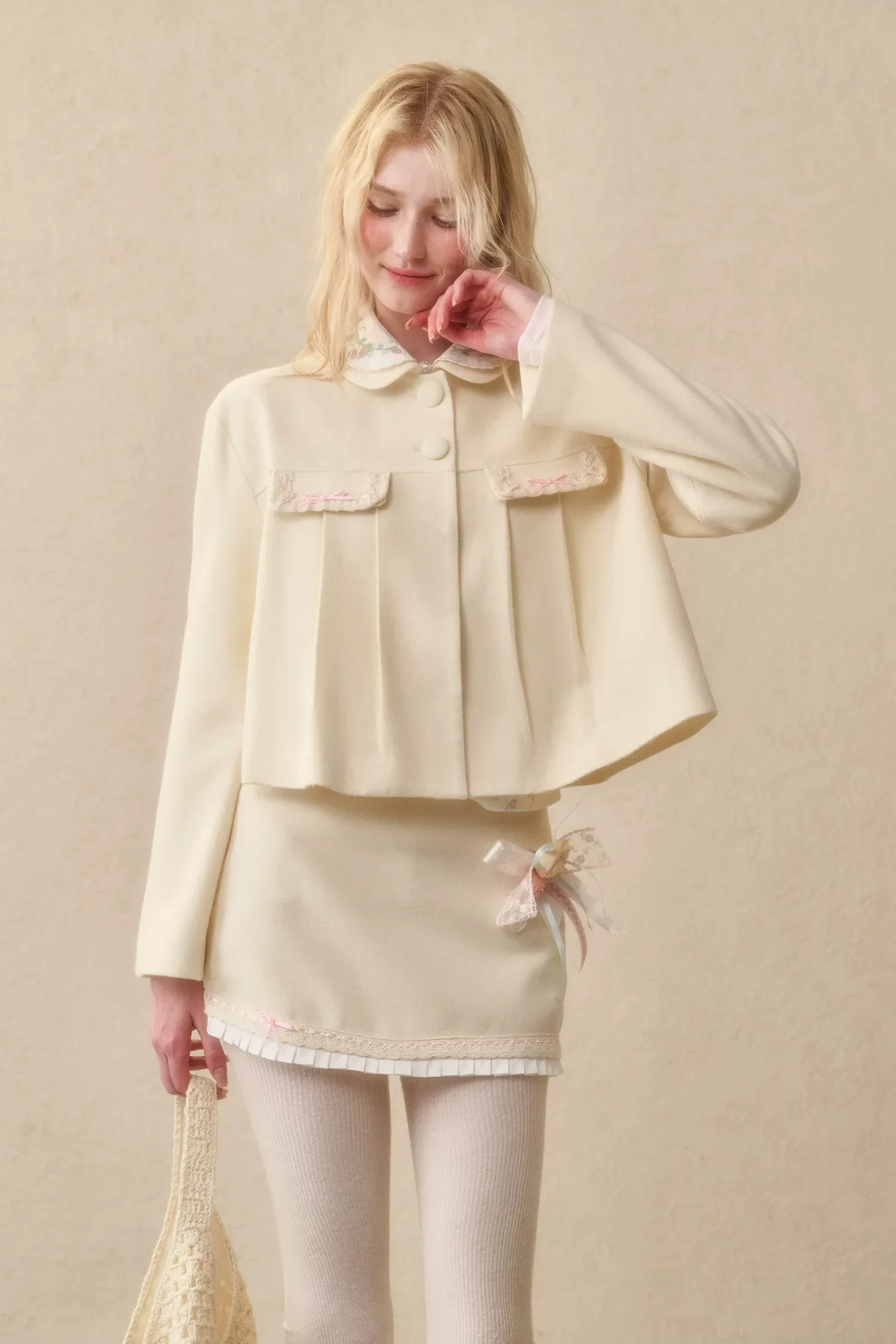 Embroidered Boxy Jacket Skirt Set