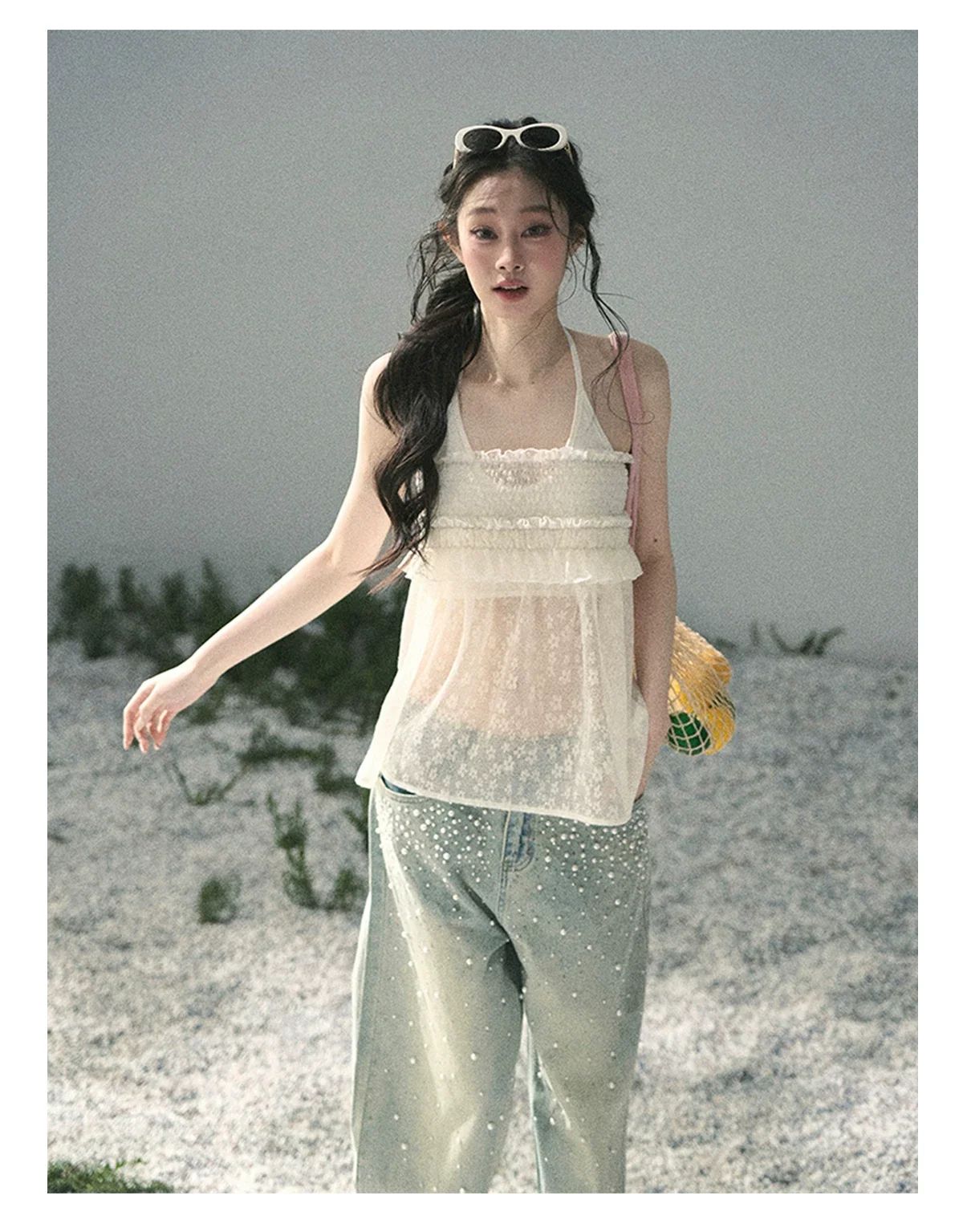 “Shattered Glass Veil” French Sheer Halter Lace Top