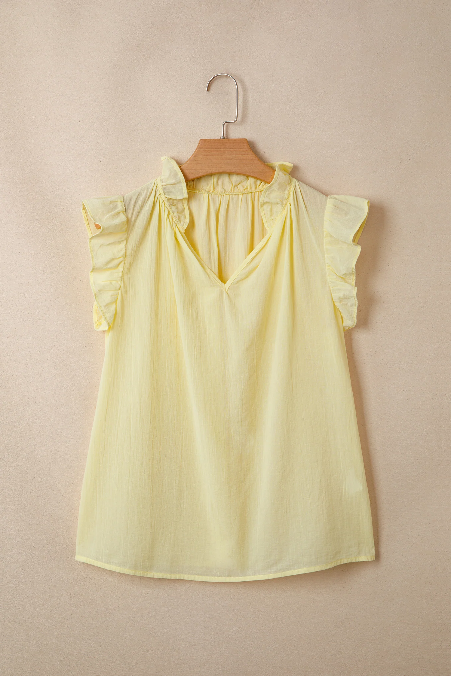 Yellow Cream V Neck Ruffle Trim Sleeveless Shift Top