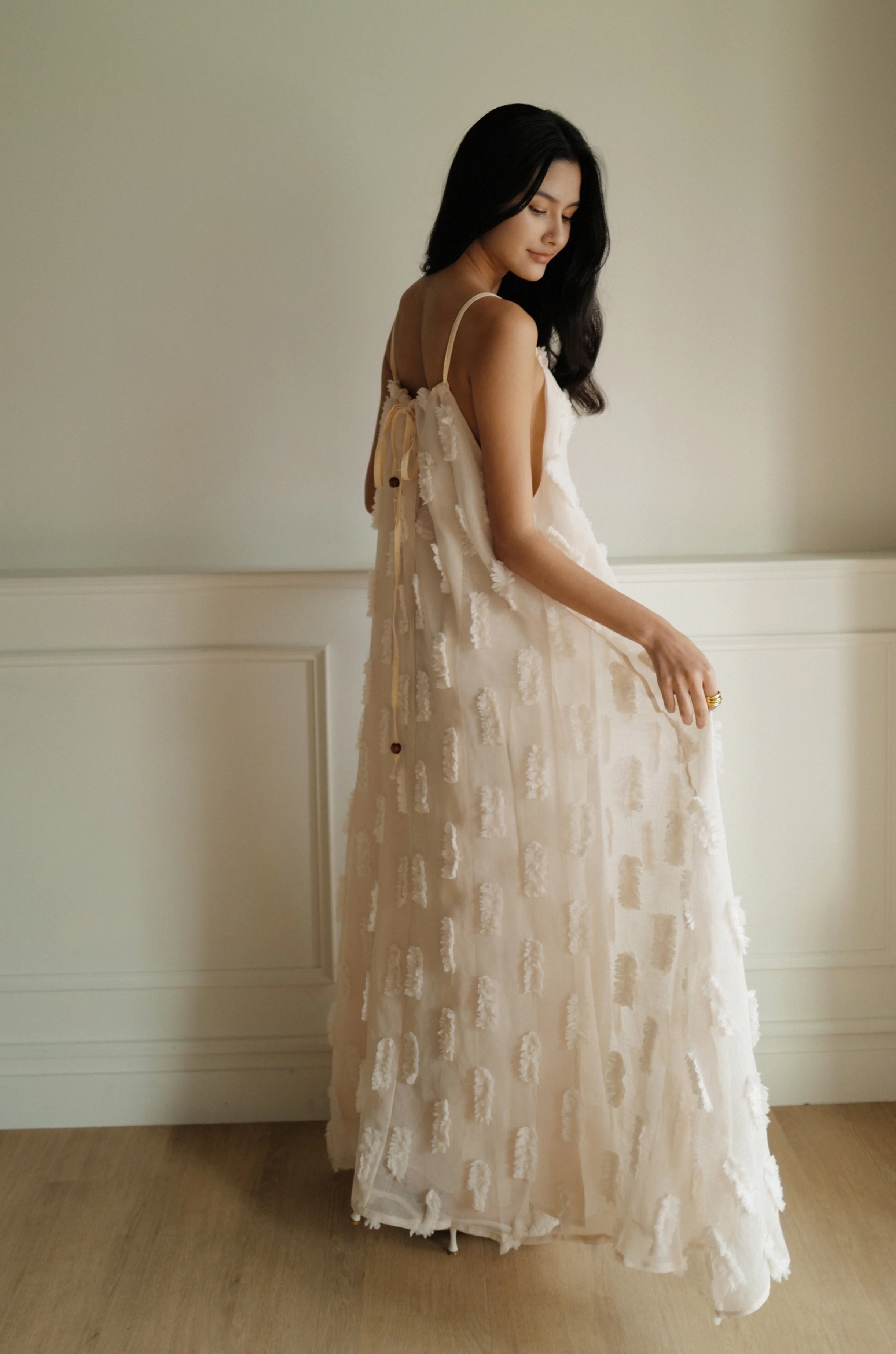 Tutu maxi dress with belt in Beige