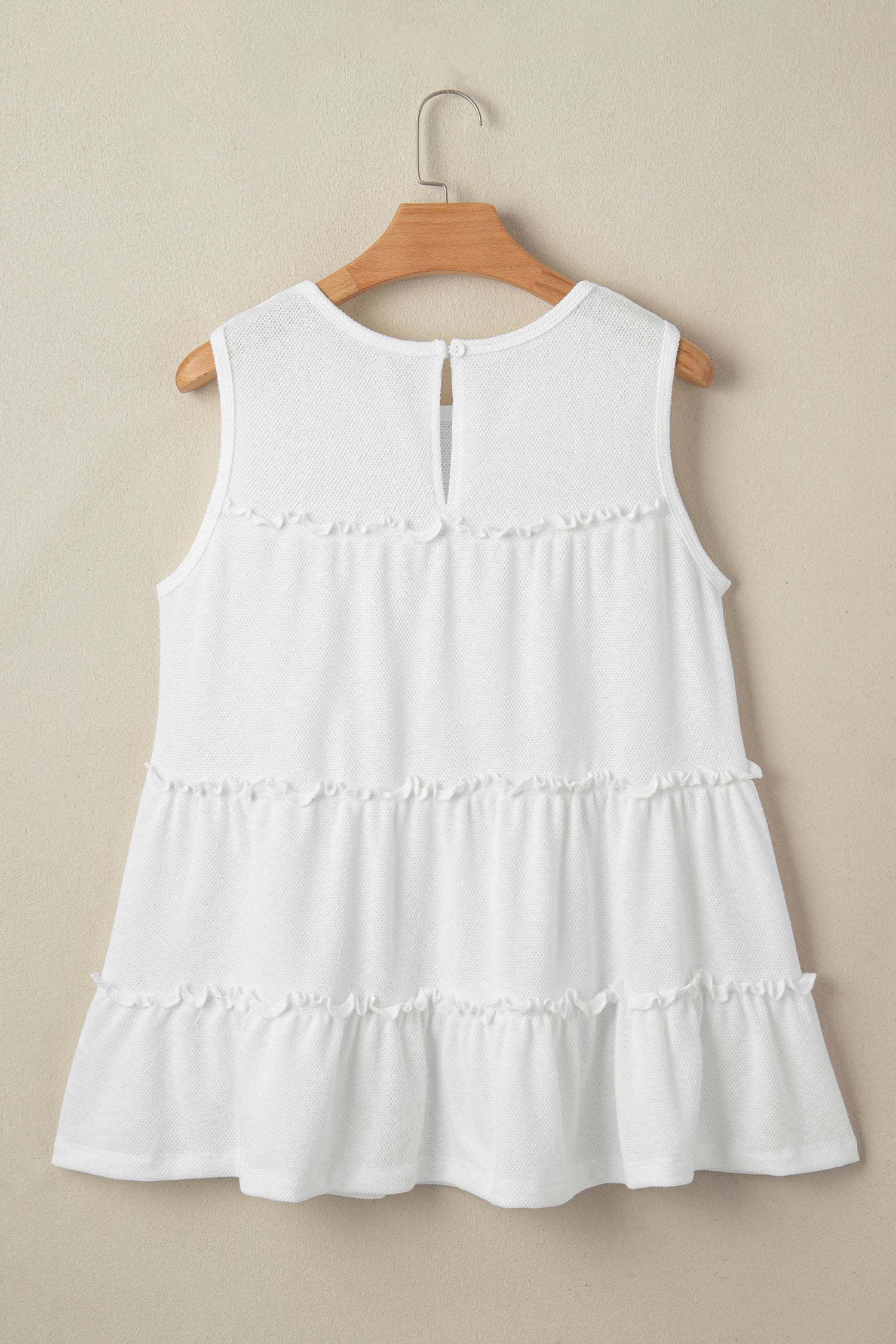 Cute White Tiered Frill Trim A-line Tank Top