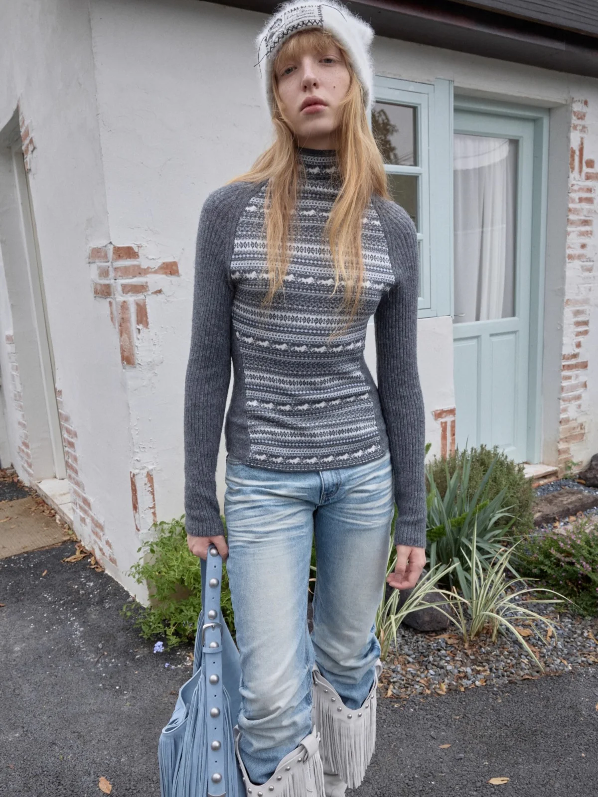 Fair Isle Raglan Knit Turtleneck Sweater