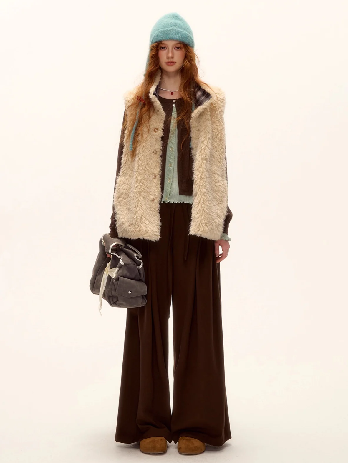 Contrast Panel Ruffled Knit Cardigan