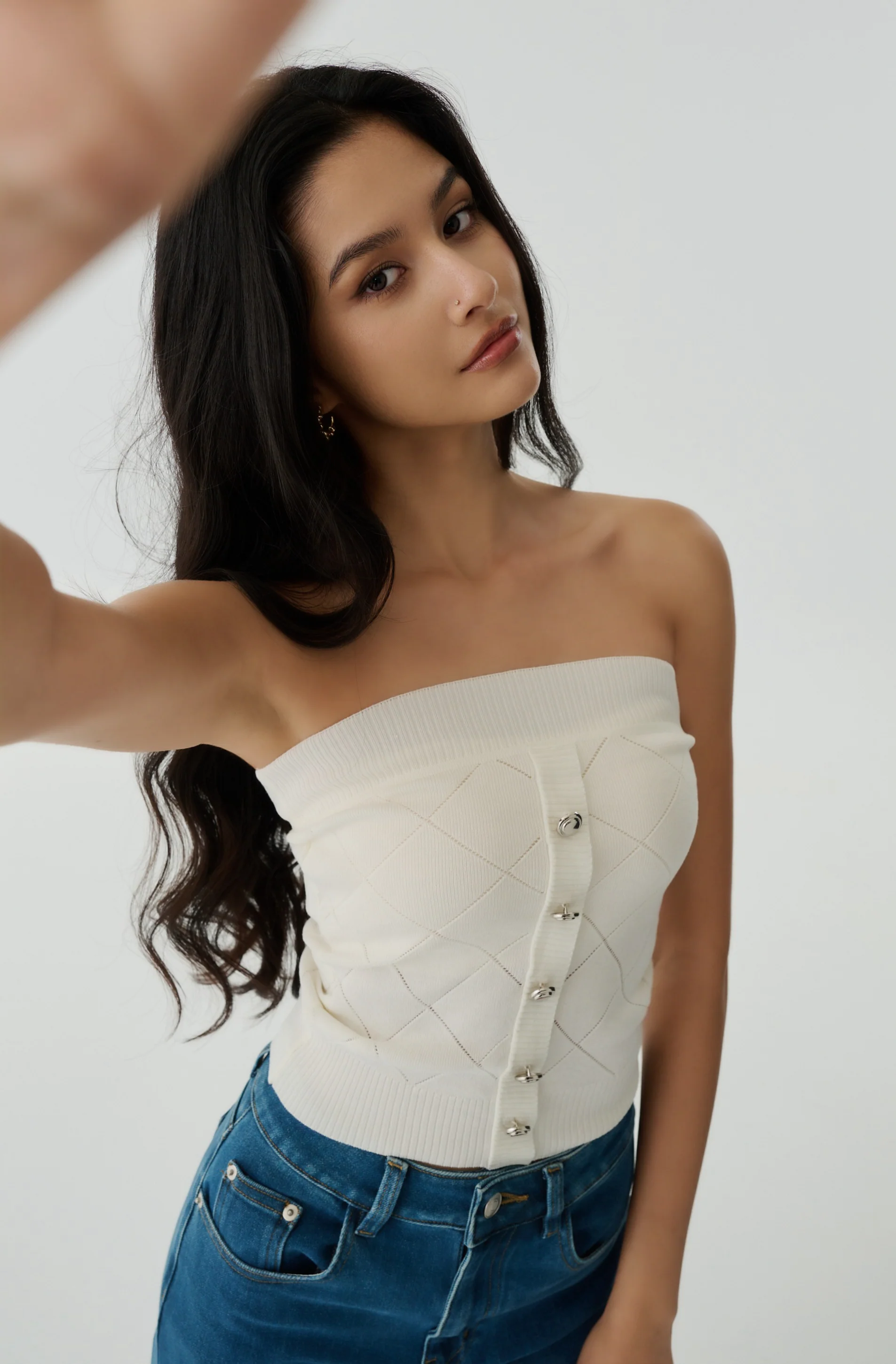 Diamond cooling knit top in white