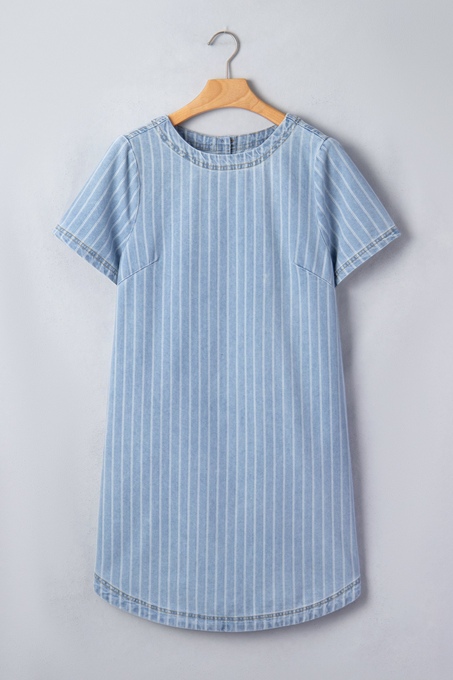 Sky Blue Stripe Buttoned Back T-Shirt Denim Mini Dress