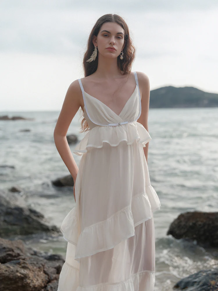 Ruffled Spaghetti Strap Backless Dress