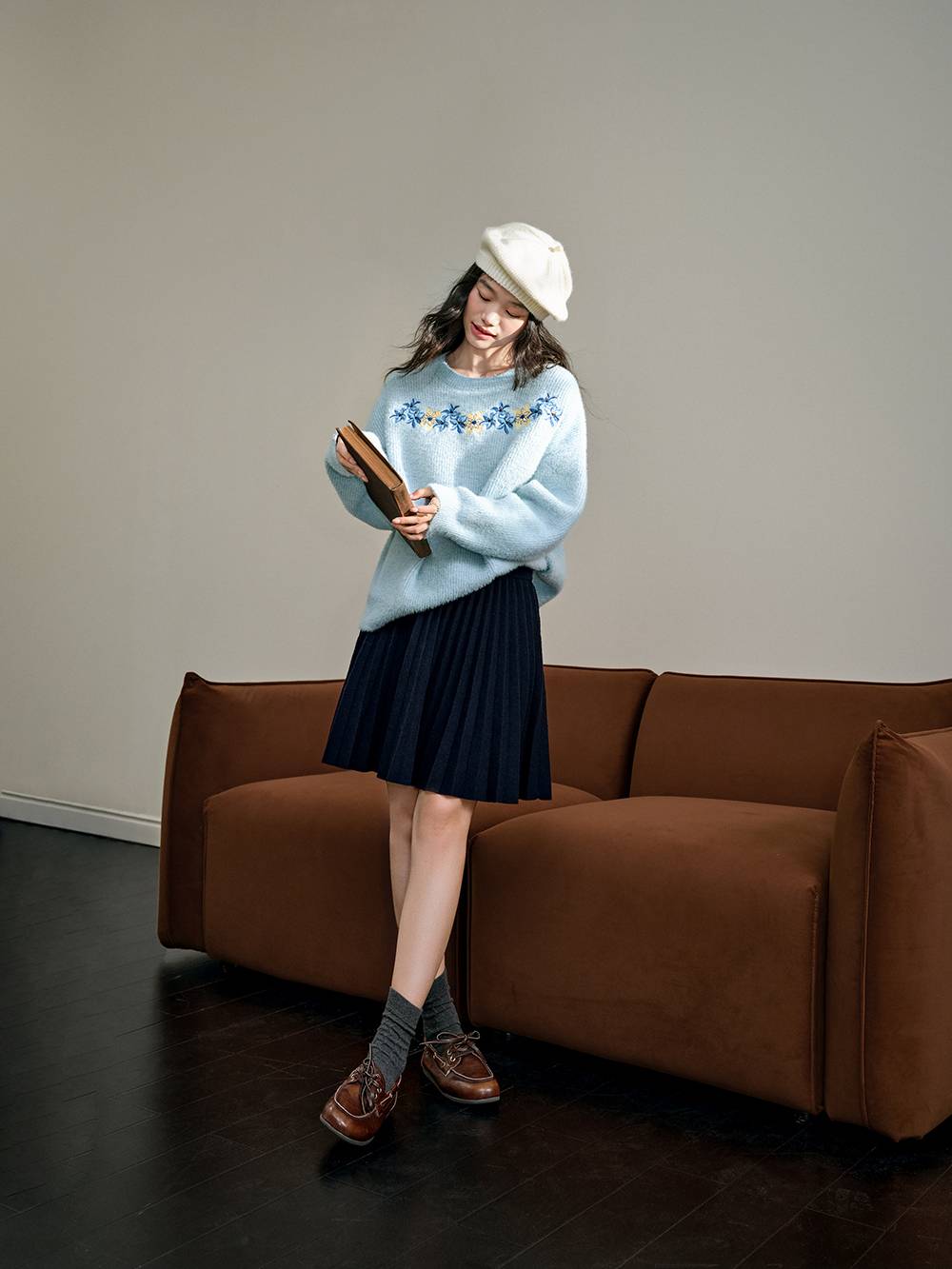 Embroidered Crew Neck Sweater
