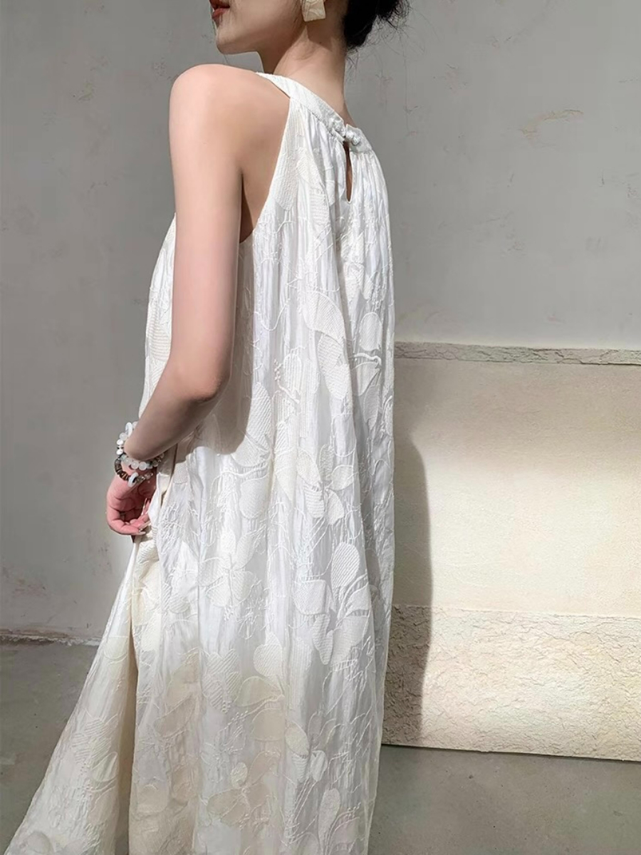 Xanelle Halter Neck Graceful Embroided Flowy Floral Dress