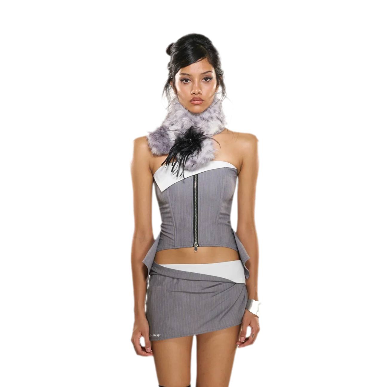 Striped Fishbone Bustier Skirt Set