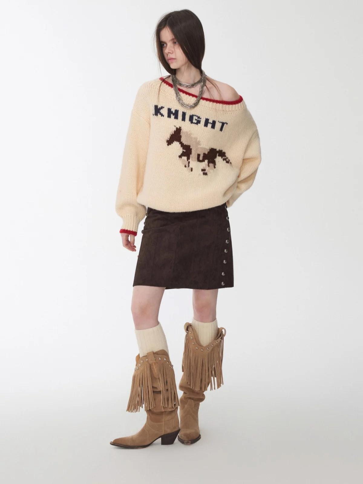 Fair Isle Icelandic Off-Shoulder Chunky Knit Sweater