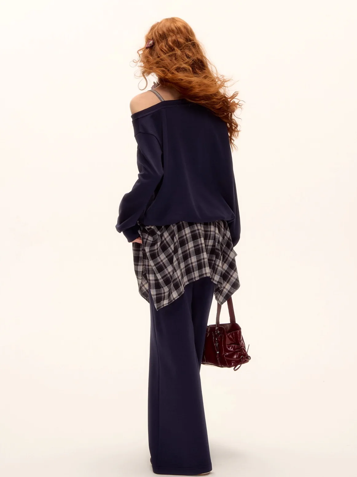 Asymmetric Shoulder Striped Fleece Tracksuit Set