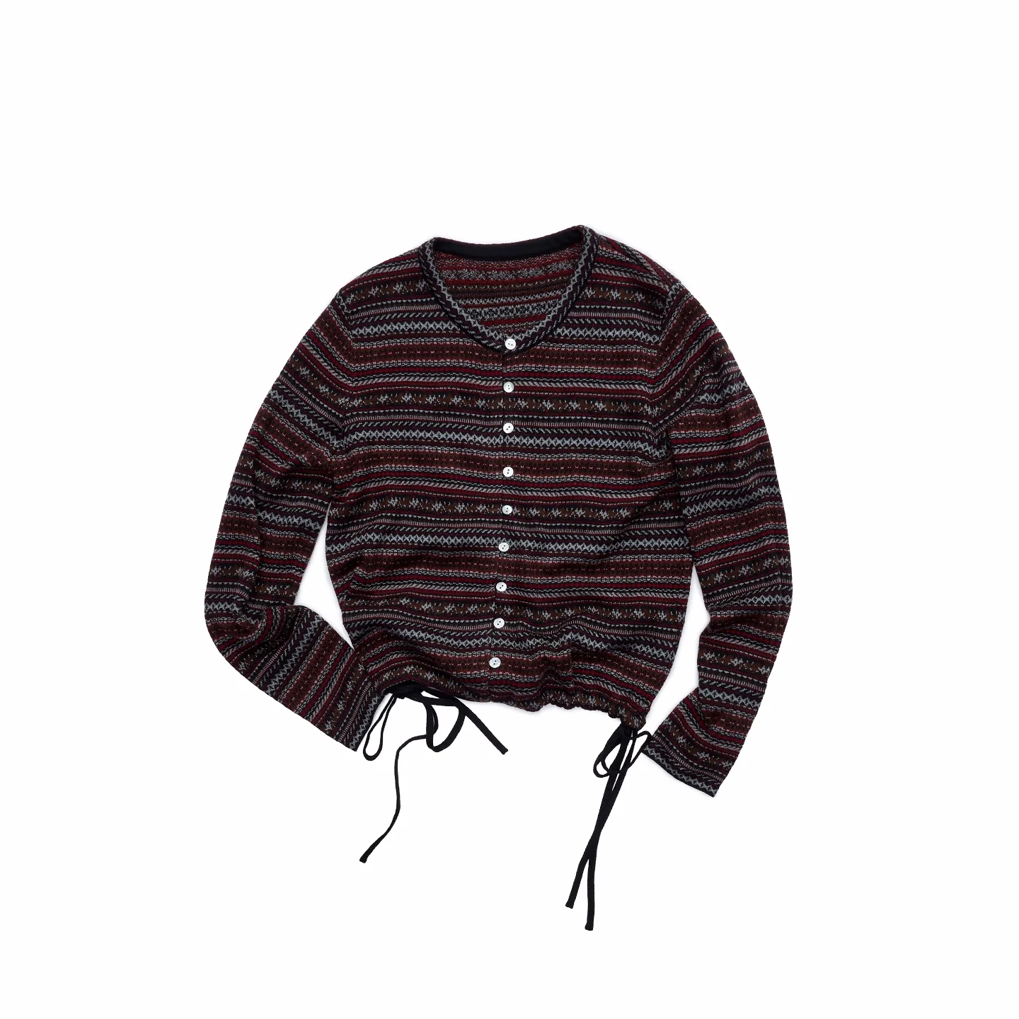 Fair Isle Pony Jacquard Drawstring Knit Cardigan