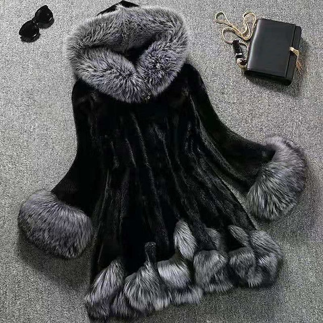 Jacket Coat Long Women's Black Sherpa Faux White Fur