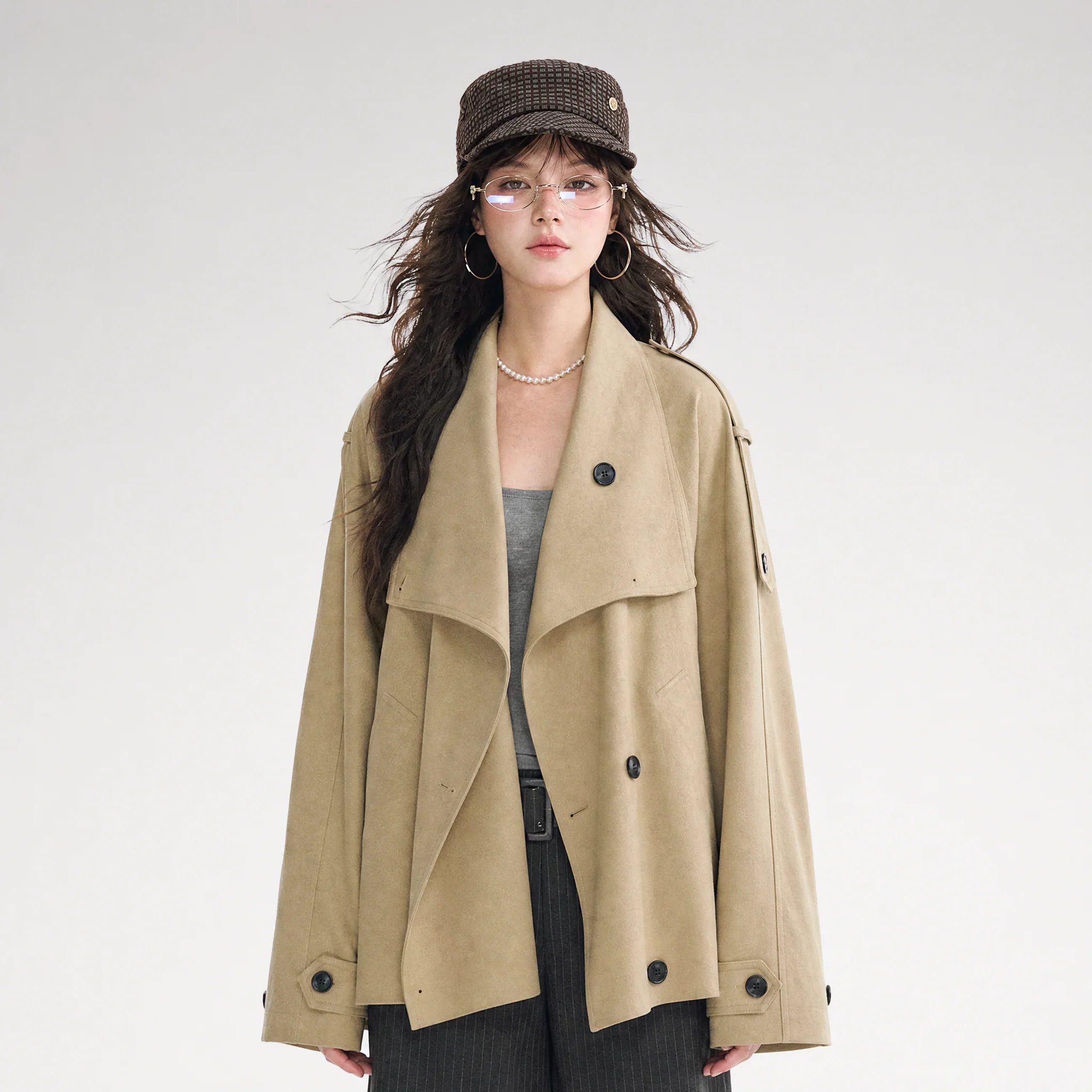 Relaxed Double-Breasted Short Trench