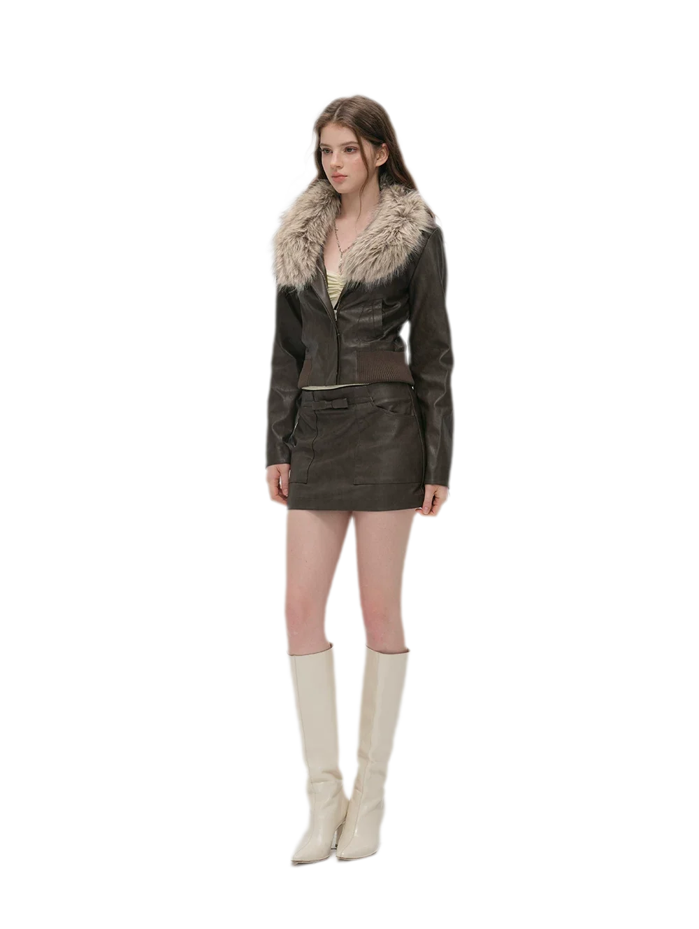Textured Cropped PU Jacket