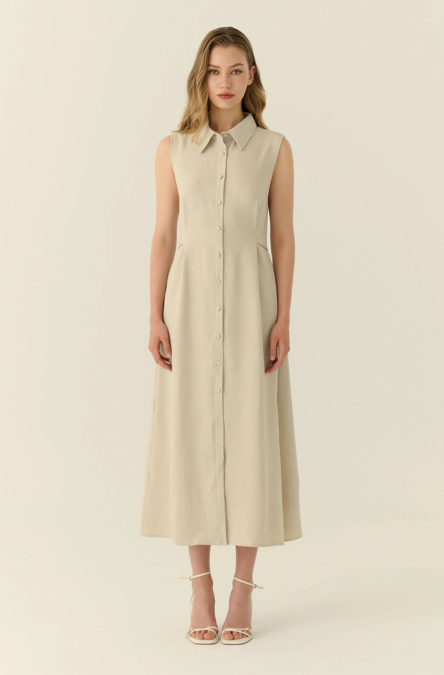 Élune classic maxi shirt dress in beige