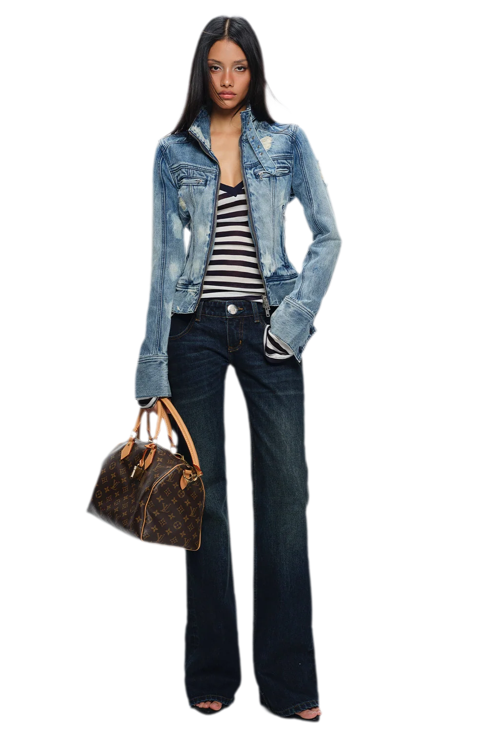 Wool V-Neck Striped T-Shirt
