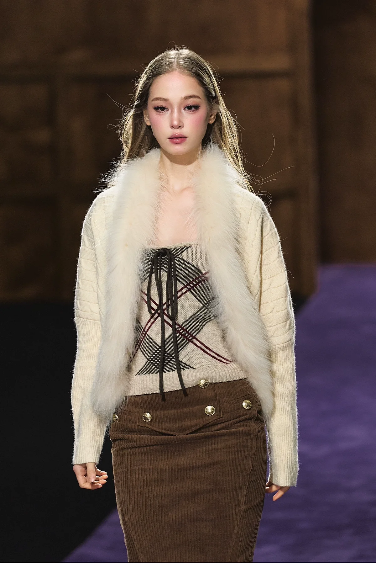 Long-Haired Collar Knit Cardigan
