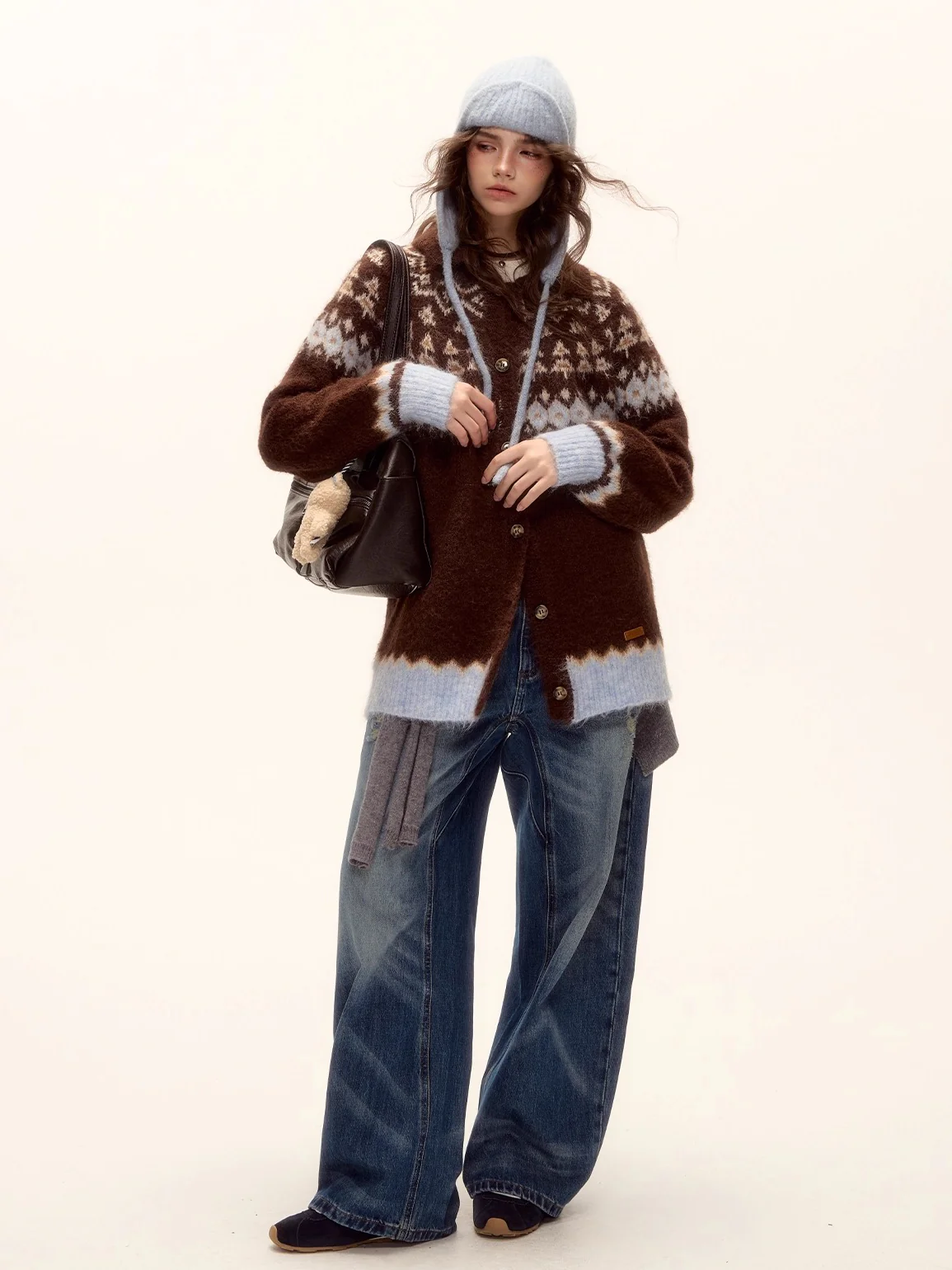 Wool Blend Fair Isle Button-Up Cardigan