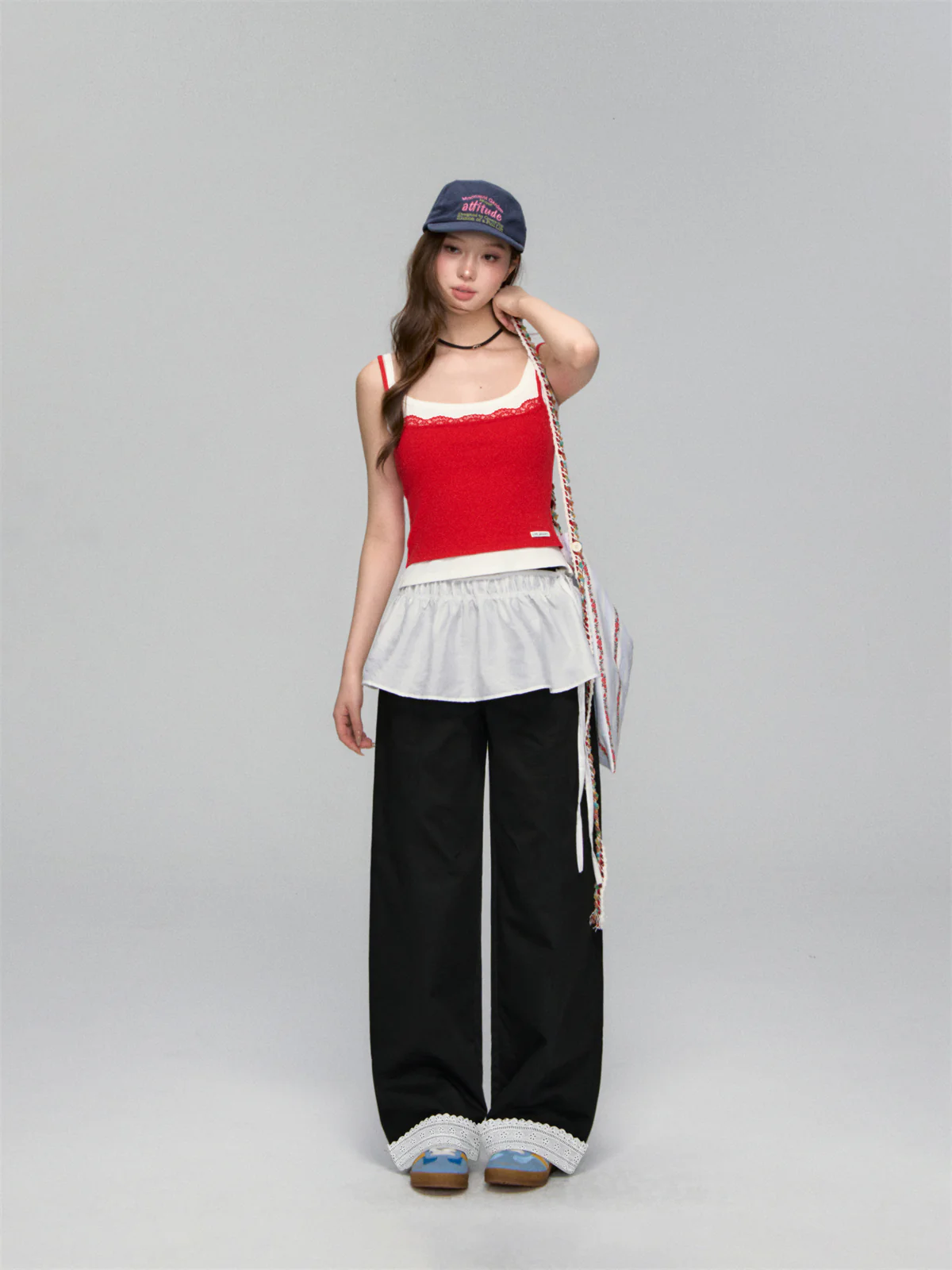 Lace-Trim Relaxed Blade-Cut Pants