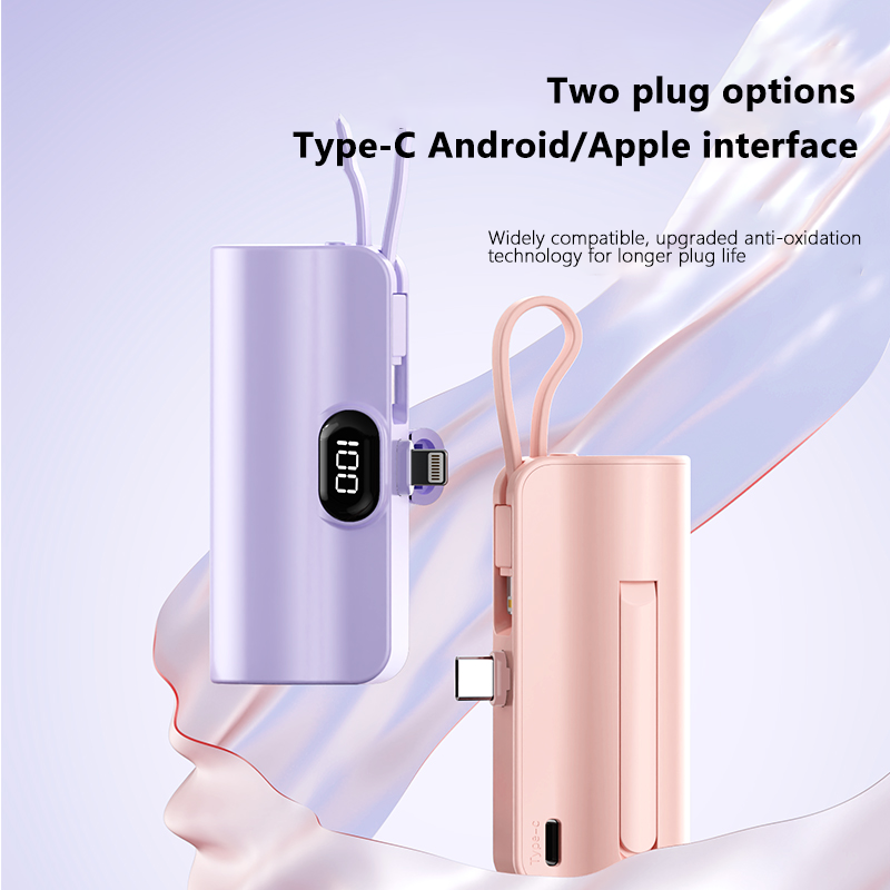 【Limited time deal】5000mAh Mini Power Bank with Stand,Capsule Power Phone Charger,Portable Charger with Built-in Lightning&USB-C Connector for iPhone 16/16 Pro Max/15/14/13/12/11/XR Android Phones etc