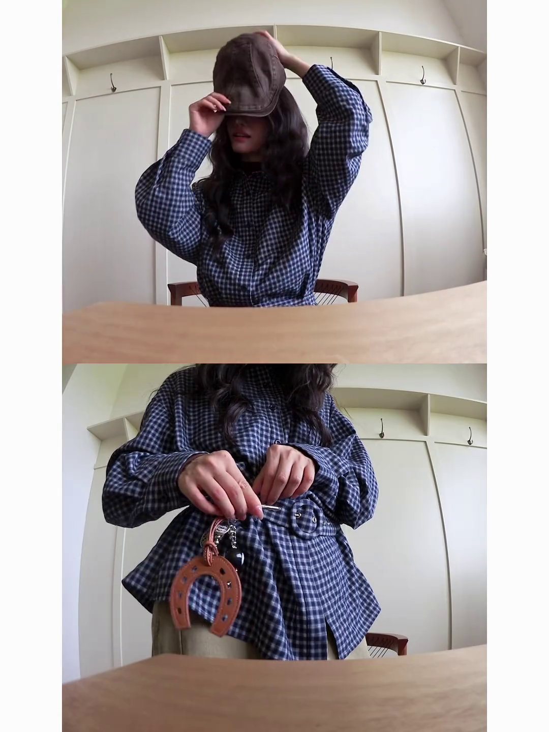 Plaid Belted Blouse