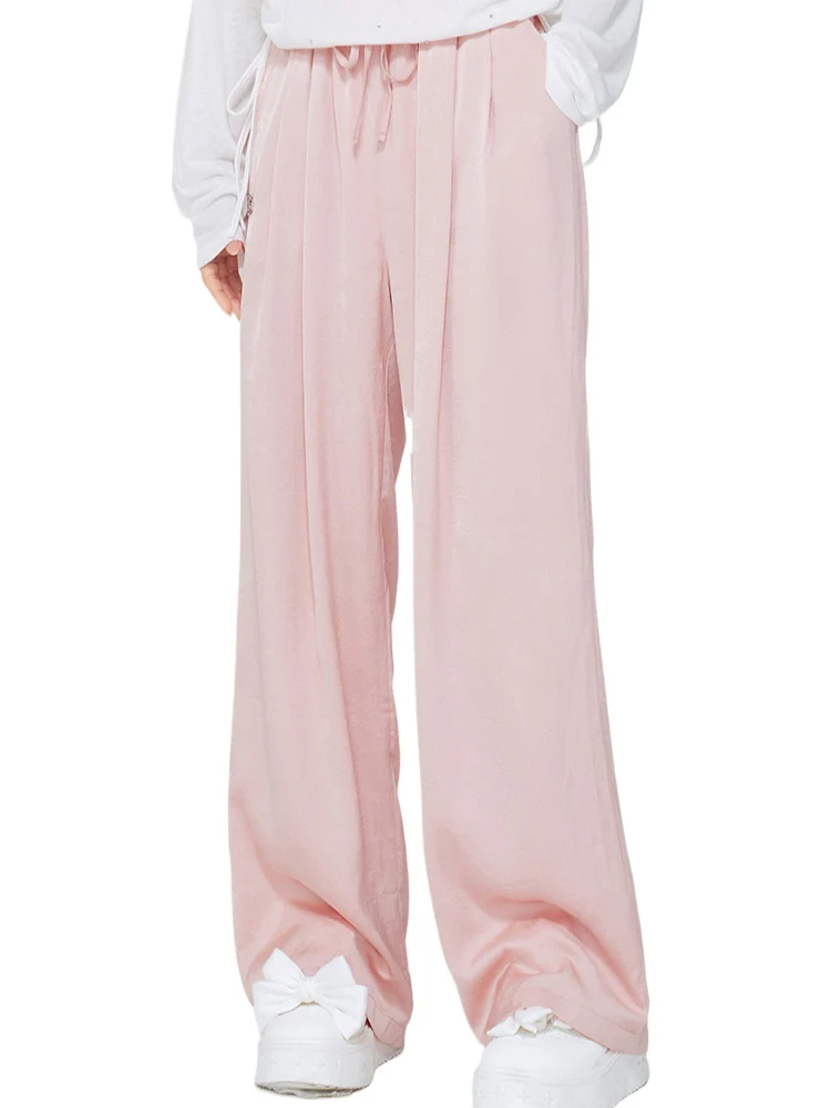 Ice Silk Drapey Elastic Waist Wide-leg Pants