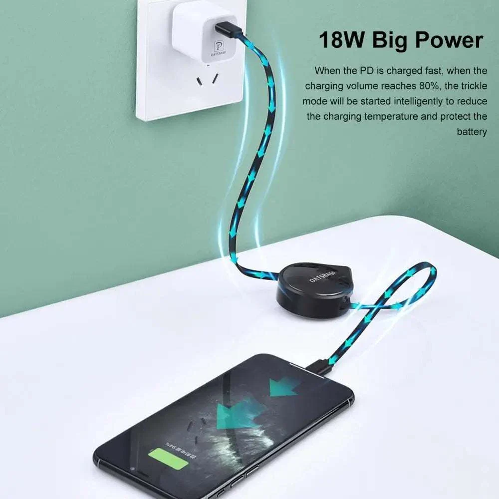 PD Fast Charging USB-C & Lightning Cable (Retractable)