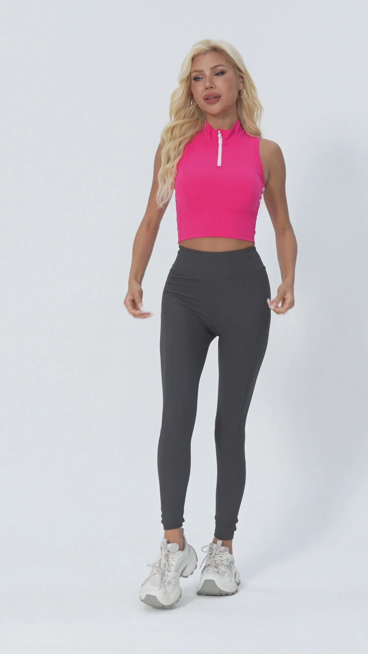 Half-Zip Stand-up Collar Crop Tank