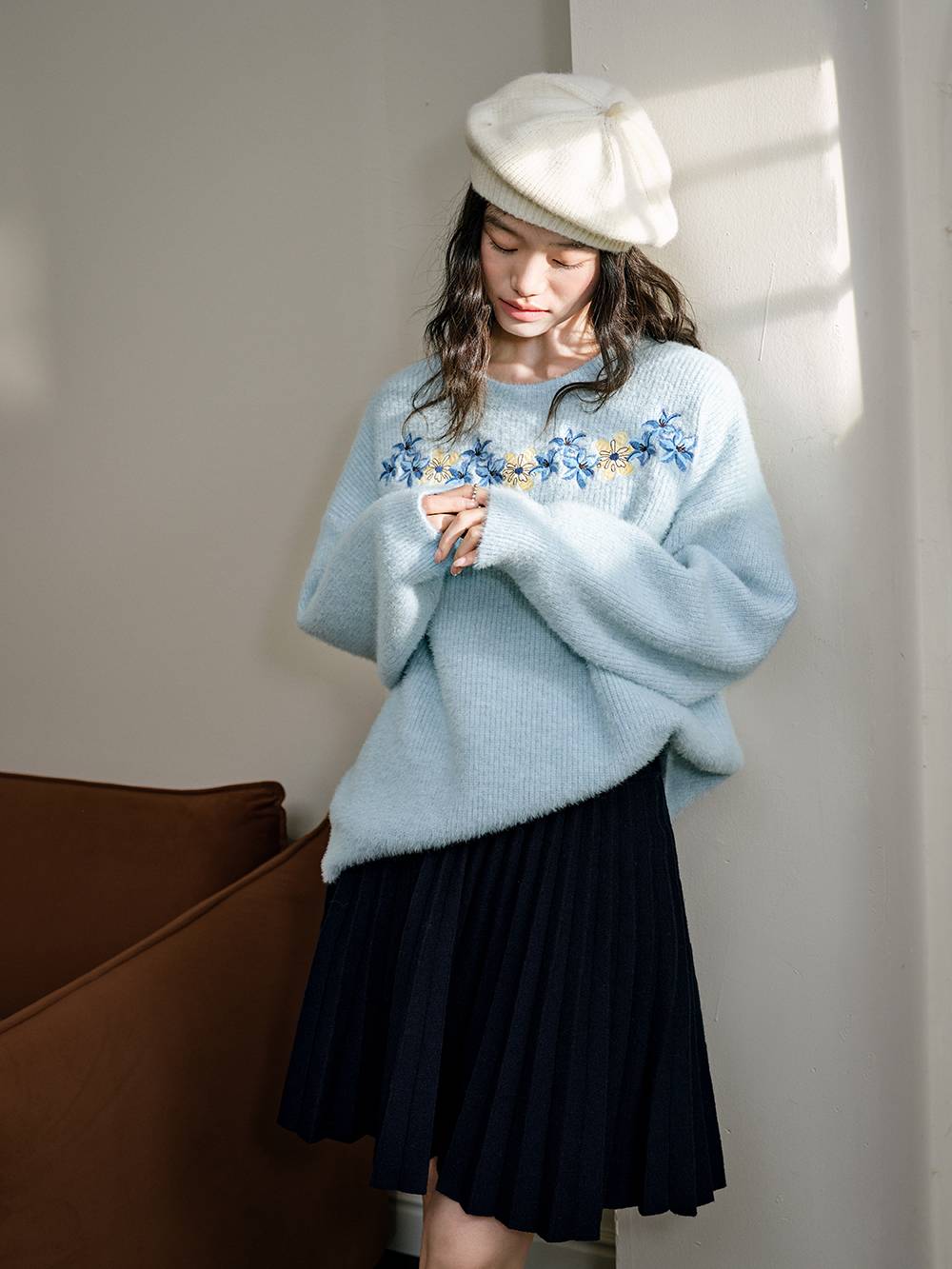 Embroidered Crew Neck Sweater