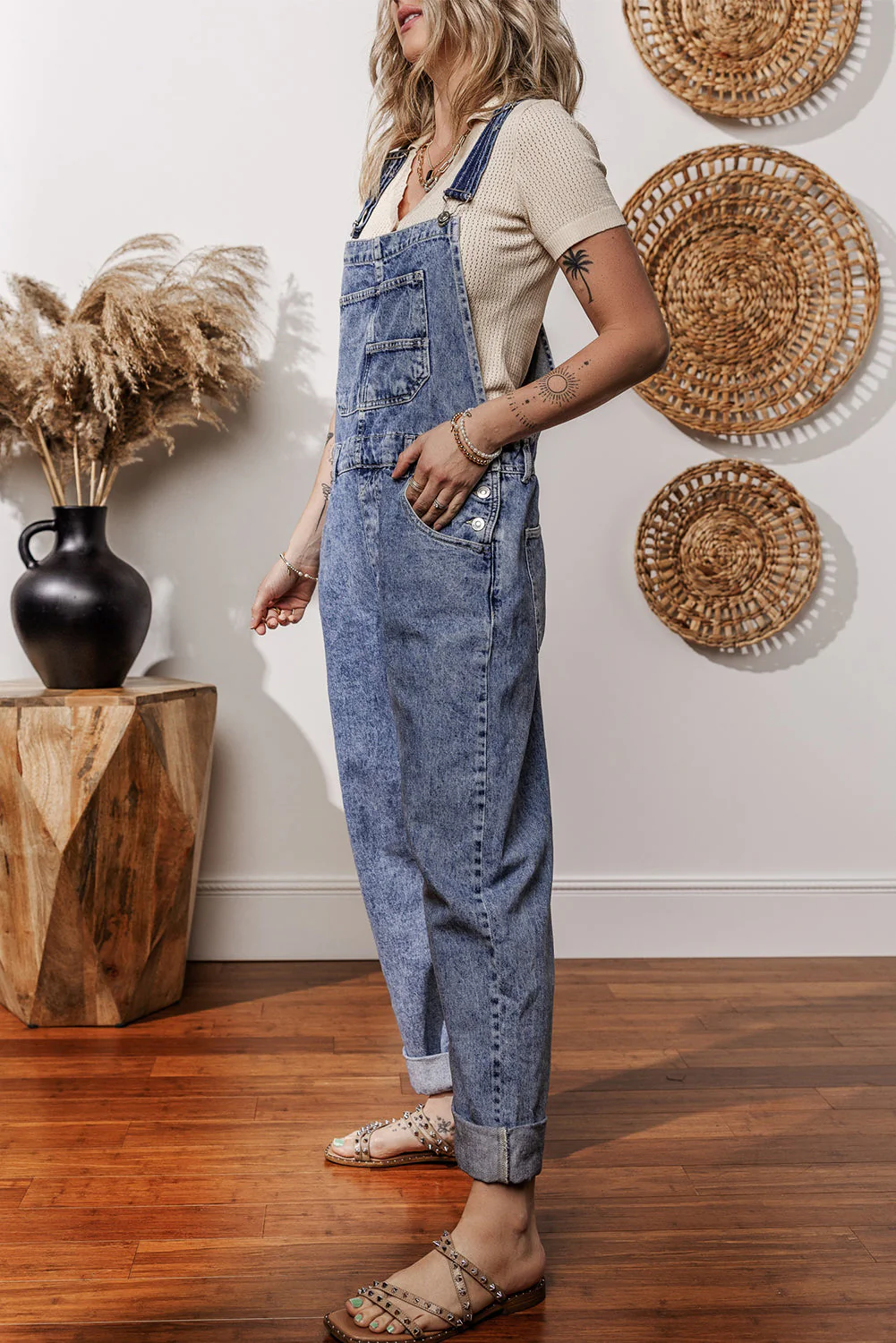 Denim Bib Straight Leg Jumpsuit