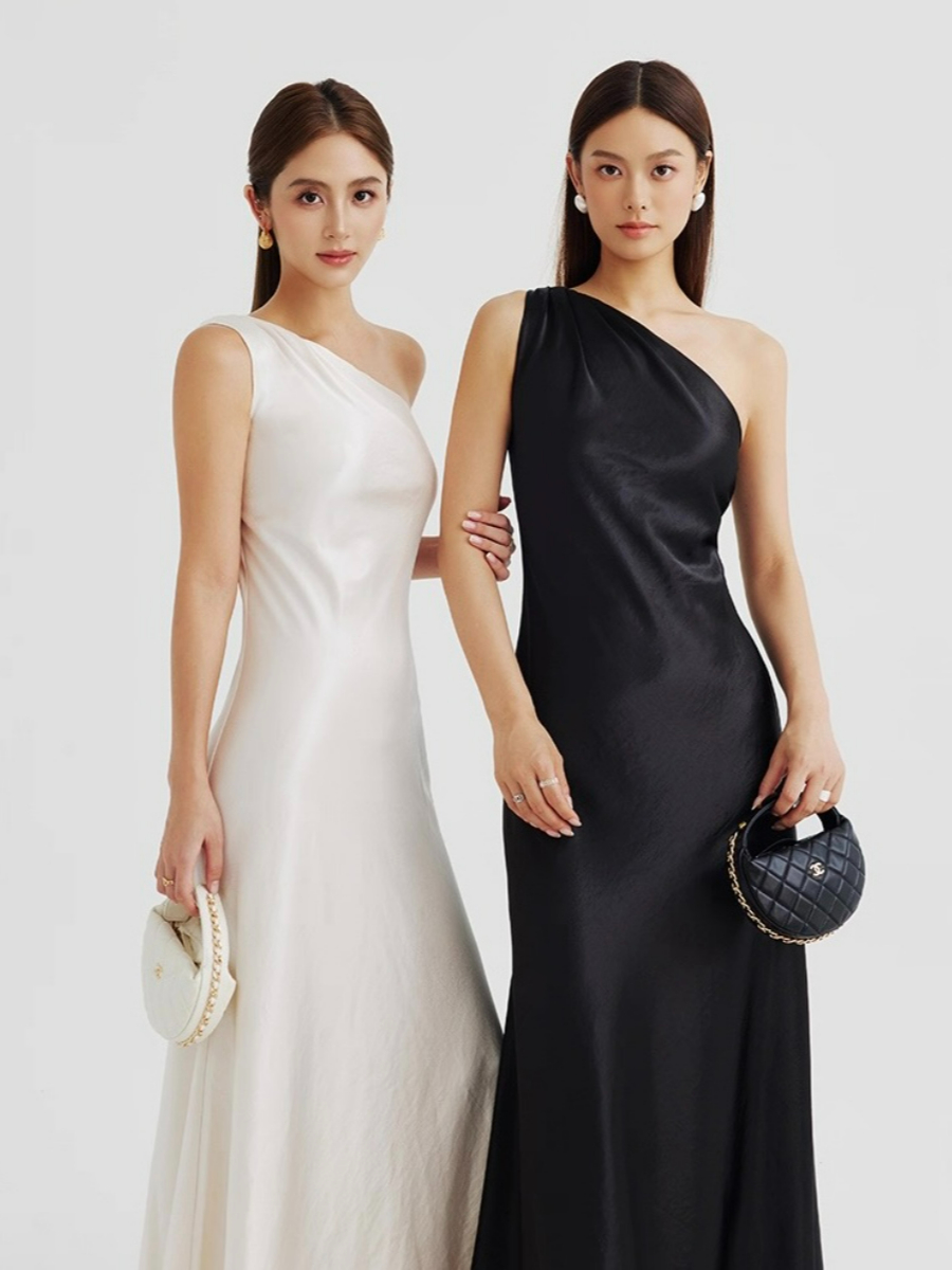 Aurora One Shoulder Satin Maxi Dress