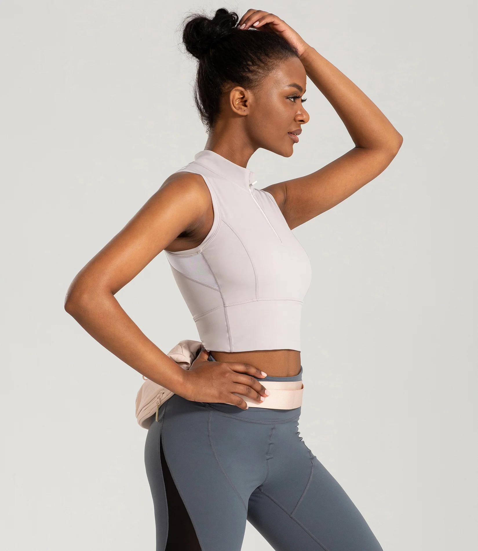 Half-Zip Stand-up Collar Crop Tank