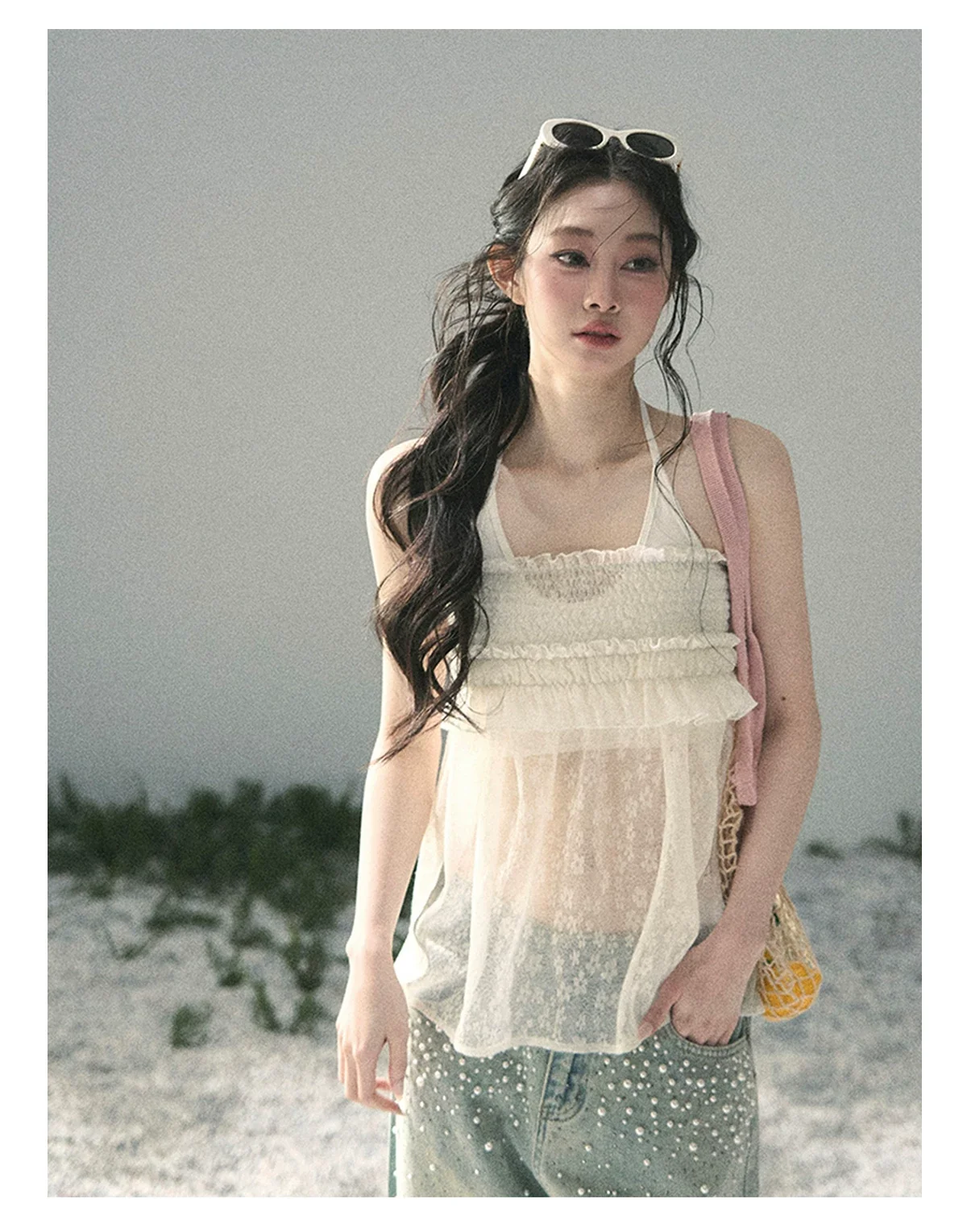 “Shattered Glass Veil” French Sheer Halter Lace Top