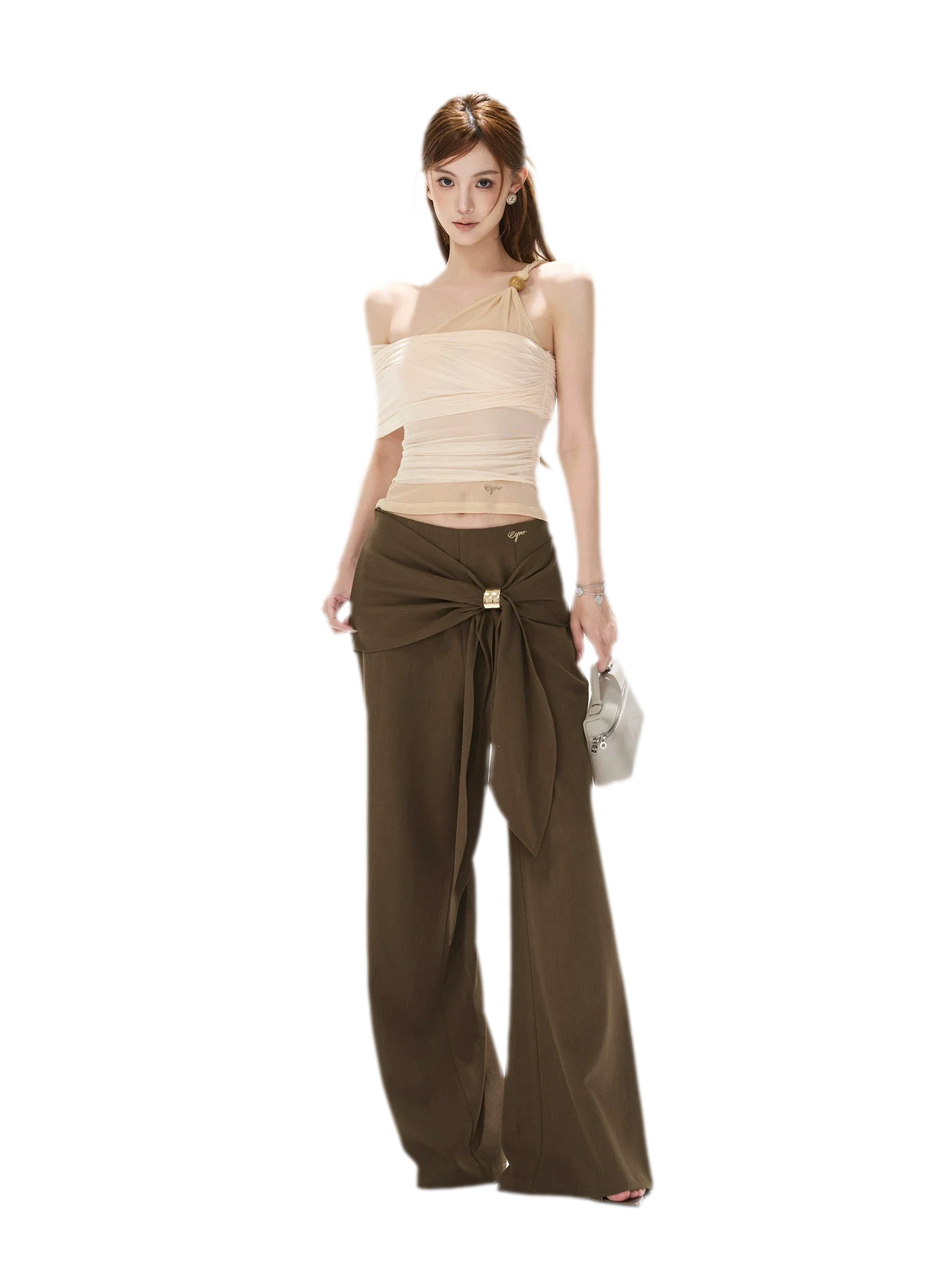 Beaded Ruched Mesh Top