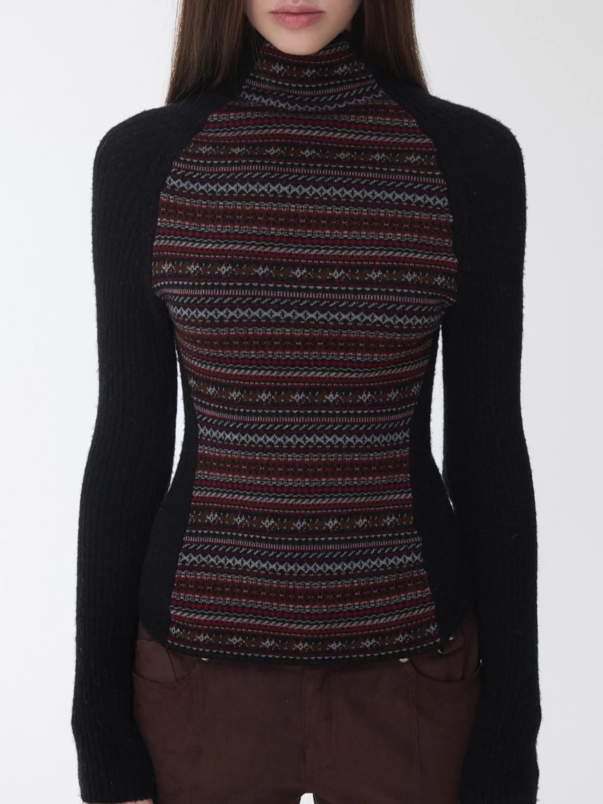 Fair Isle Raglan Knit Turtleneck Sweater